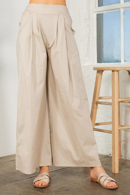 Cotton Wide Leg Pants with Side Pockets us.meeeshop - 