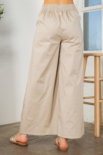 Cotton Wide Leg Pants with Side Pockets us.meeeshop - 