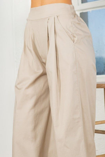 Cotton Wide Leg Pants with Side Pockets us.meeeshop - 