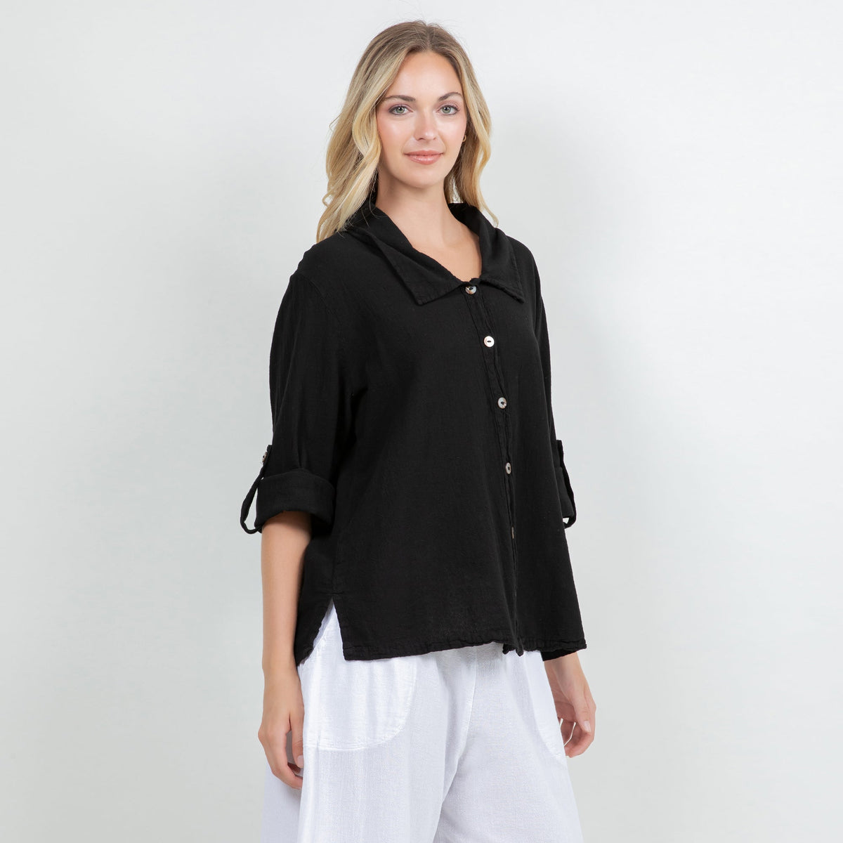 Sloanne Button-up 100% Cotton Gauze Top