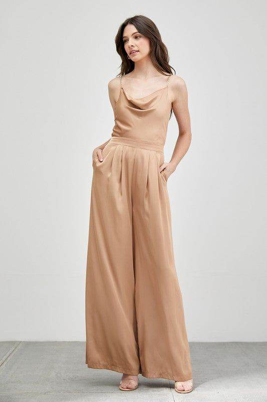 Cowl Neck Trim Detail Jumpsuit - us.meeeshop