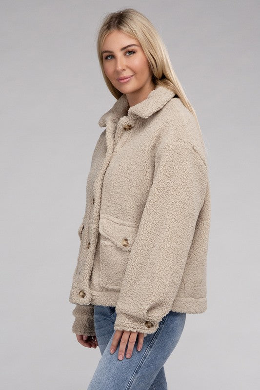 Cozy Sherpa Button-Front Jacket | us.meeeshop