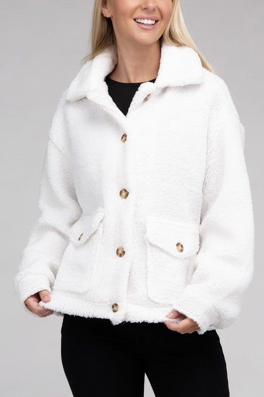 Cozy Sherpa Button-Front Jacket us.meeeshop - 