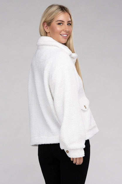 Cozy Sherpa Button-Front Jacket - us.meeeshop