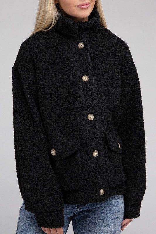 Cozy Sherpa Button-Front Jacket - us.meeeshop