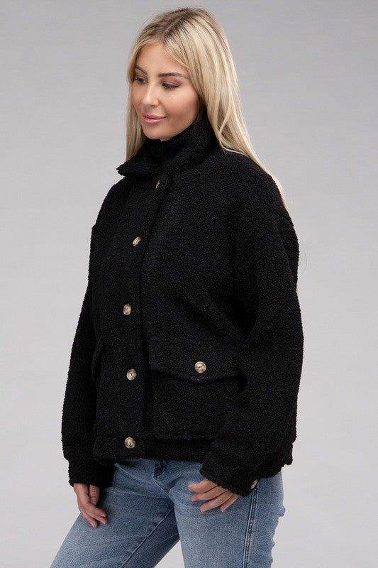 Cozy Sherpa Button-Front Jacket - us.meeeshop