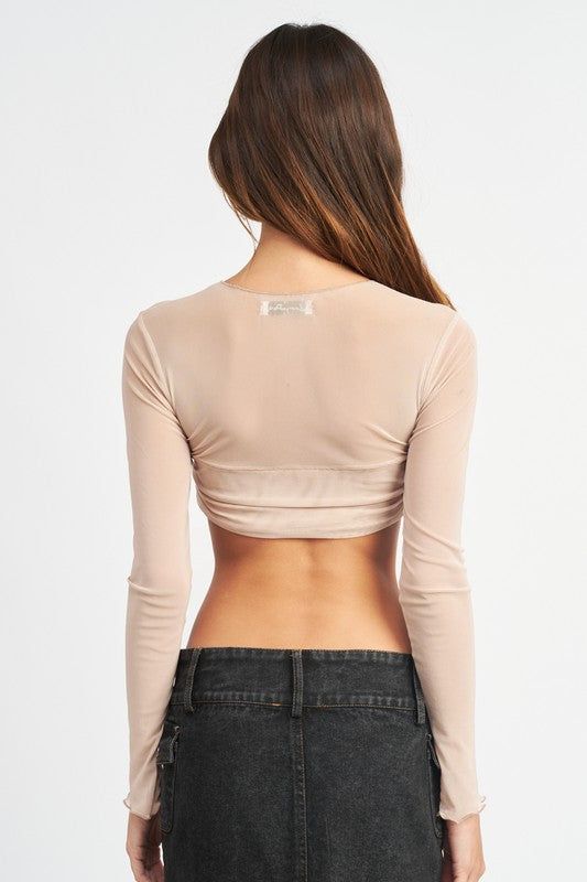 Crew Neck Ruched Bust Crop Top us.meeeshop - 