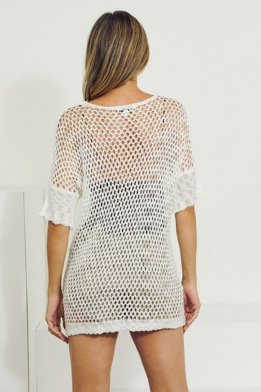 Crochet V-Neck Short Sleeve Top us.meeeshop - 