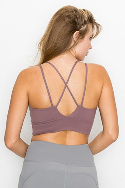 Cross Back Front Slit Sports Bra us.meeeshop - 