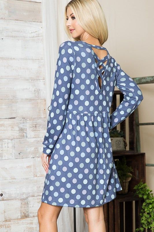 Cross Back Polka Dot Dress with Pockets us.meeeshop - 