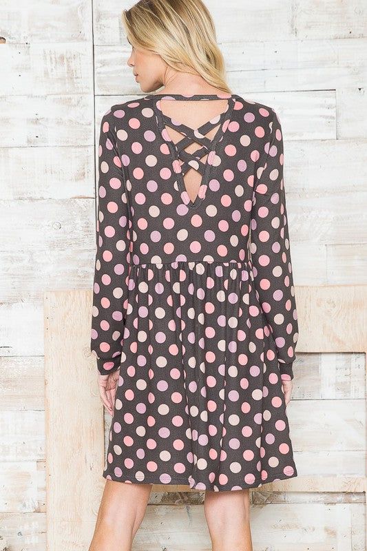 Cross Back Polka Dot Dress with Pockets us.meeeshop - 