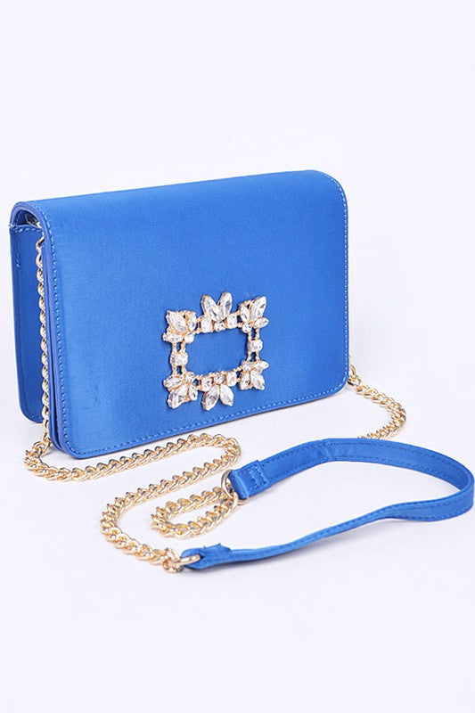 Crystal Buckle Designed Satin Crossbody Bag us.meeeshop - Handbags