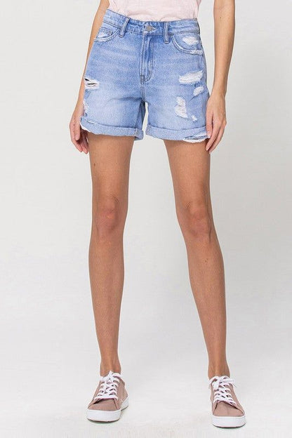 Women's VERVET Distressed Boyfriend Shorts W/Cuffs - us.meeeshop