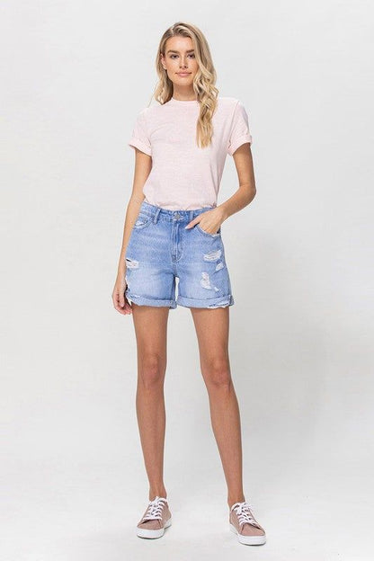 Women's VERVET Distressed Boyfriend Shorts W/Cuffs - us.meeeshop