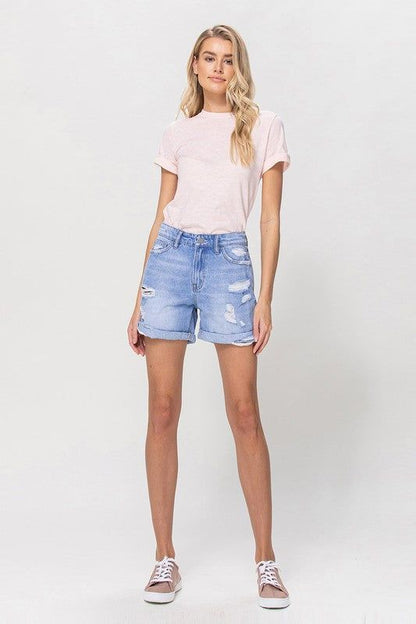 Women's VERVET Distressed Boyfriend Shorts W/Cuffs - us.meeeshop