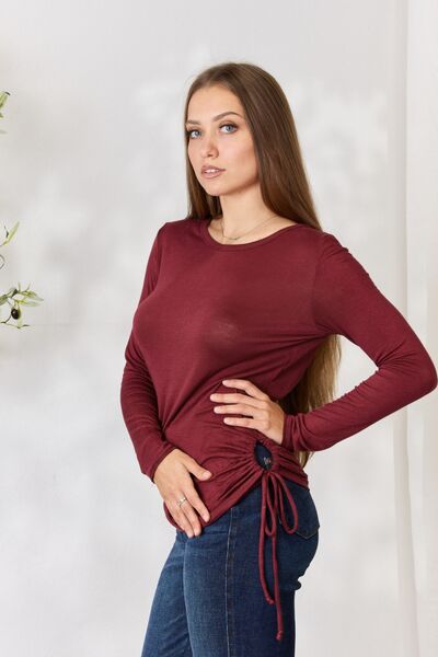 Culture Code Drawstring Round Neck Long Sleeve Top | us.meeeshop