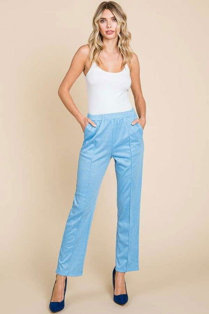 Culture Code Full Size Pin Tuck Detail Slim Pants In Blue us.meeeshop - 