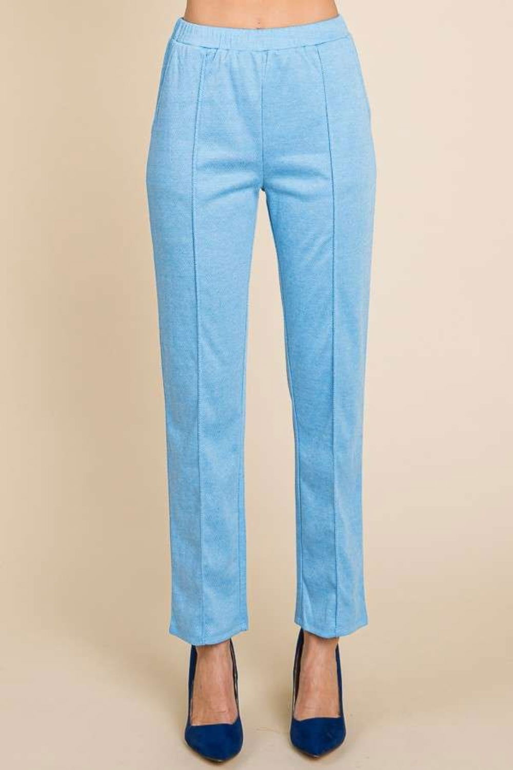 Culture Code Full Size Pin Tuck Detail Slim Pants In Blue us.meeeshop - 