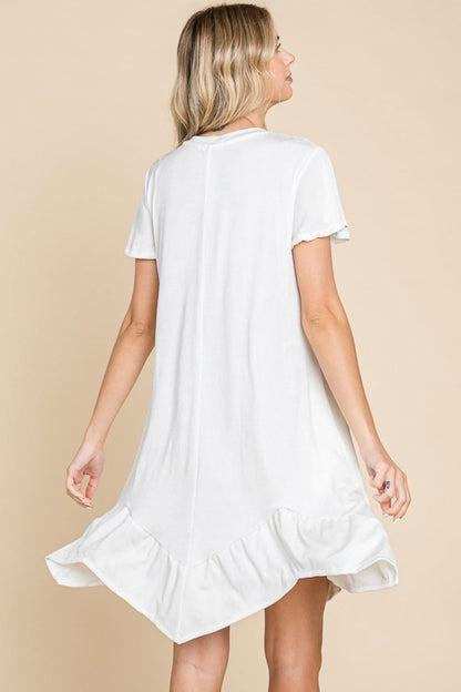 Culture Code Full Size Short Sleeve Ruffled Asymmetric Hem Dress us.meeeshop - 