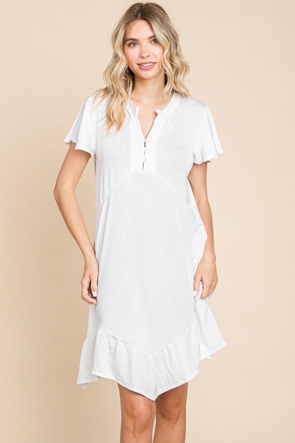 Culture Code Full Size Short Sleeve Ruffled Asymmetric Hem Dress us.meeeshop - Dresses