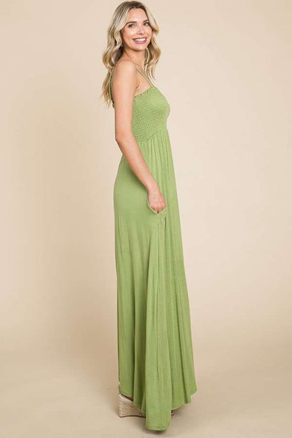 Culture Code Full Size Smocked Cami Maxi Dress with Pockets us.meeeshop - 