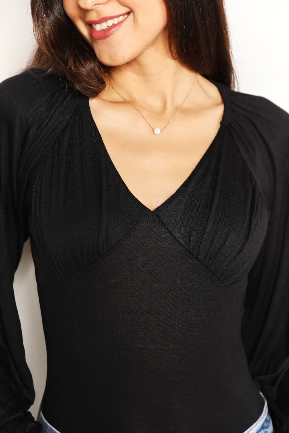 Culture Code Full Size V- Neck Bodysuit In Black | us.meeeshop