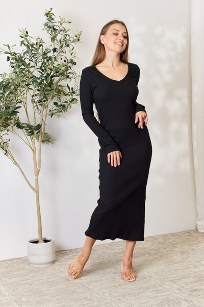 Culture Code Ribbed Long Sleeve Midi Slit Dress | us.meeeshop