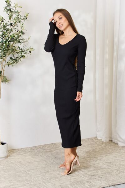 Culture Code Ribbed Long Sleeve Midi Slit Dress | us.meeeshop