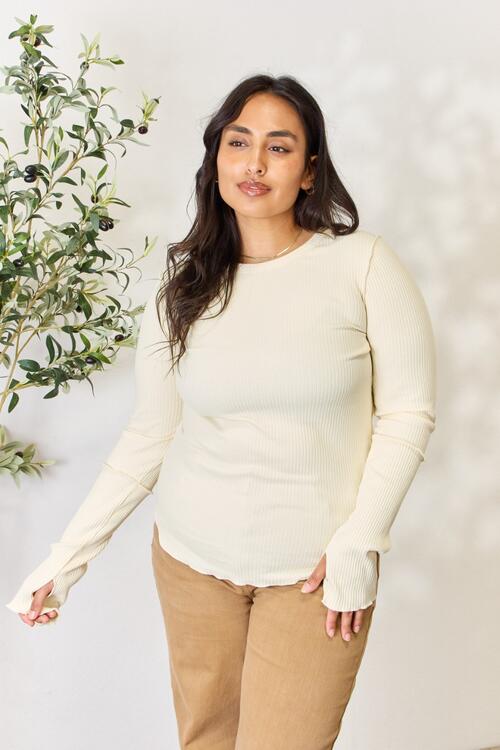 Culture Code Ribbed Round Neck Long Sleeve Top | us.meeeshop