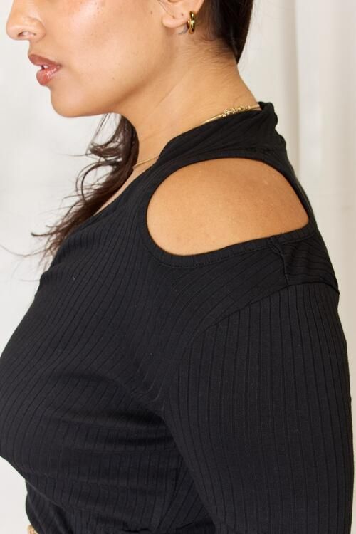 Culture Code Ribbed Surplice Cold Shoulder Top us.meeeshop - 