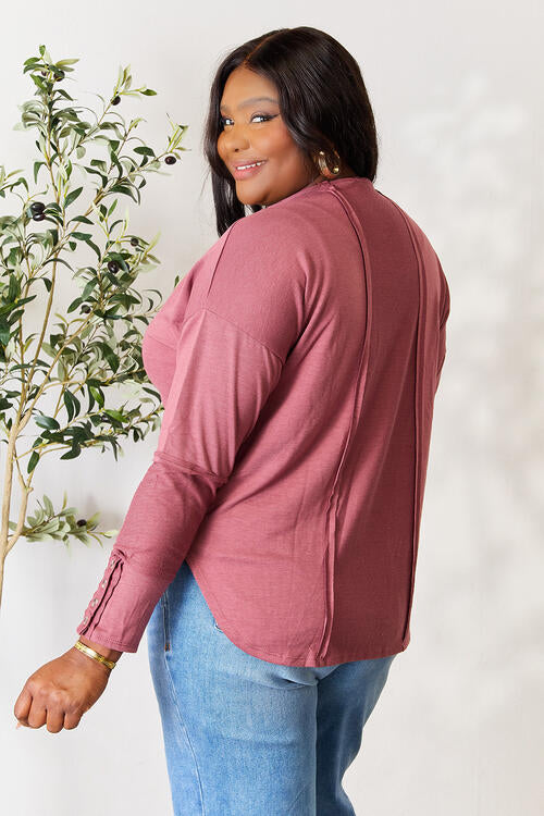 Culture Code V-Neck Exposed Seam Long Sleeve Blouse | us.meeeshop