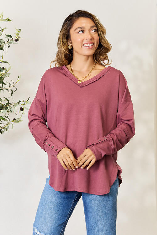 Culture Code V-Neck Exposed Seam Long Sleeve Blouse | us.meeeshop
