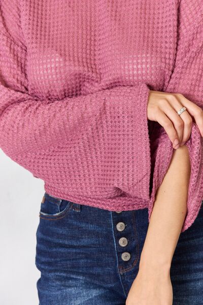 Culture Code Waffle-Knit Round Neck Long Sleeve Blouse | us.meeeshop