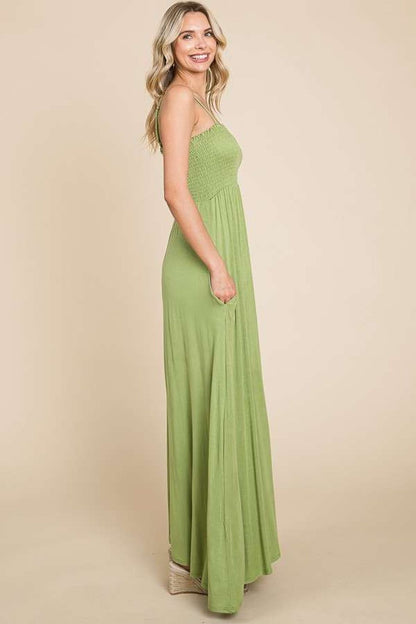 Culture Code Full Size Smocked Cami Maxi Dress with Pockets - us.meeeshop