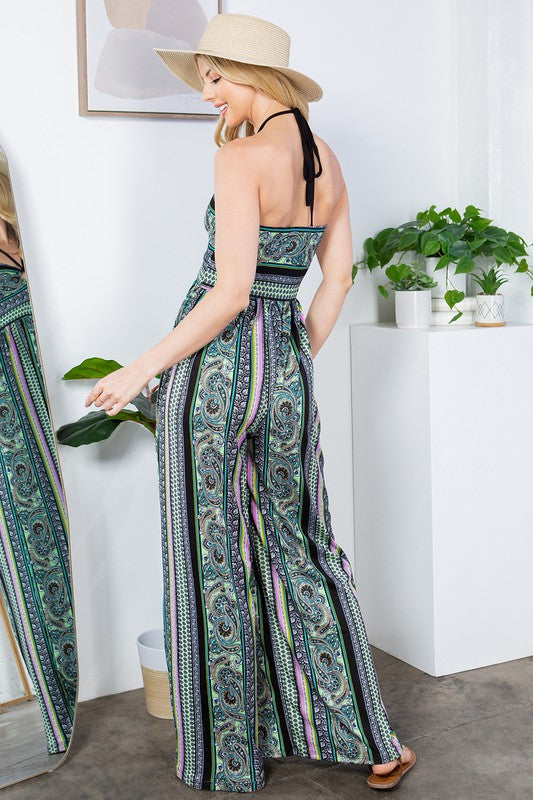 Cut Out Wide Leg Halter Jumpsuit with Pockets | us.meeeshop