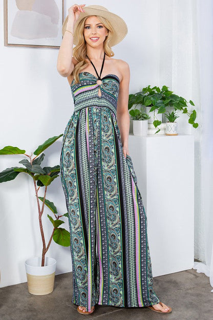 Cut Out Wide Leg Halter Jumpsuit with Pockets | us.meeeshop