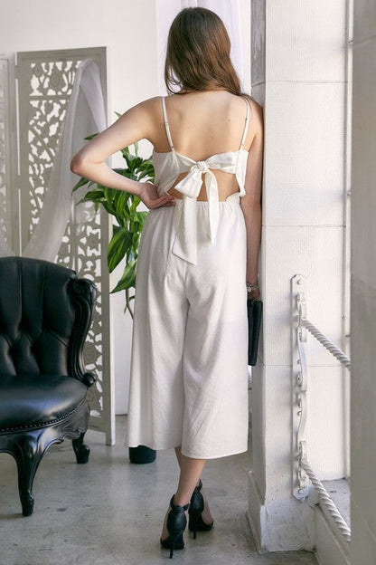 Cutout Bow Detail Jumpsuit With Cropped Wide Leg | us.meeeshop