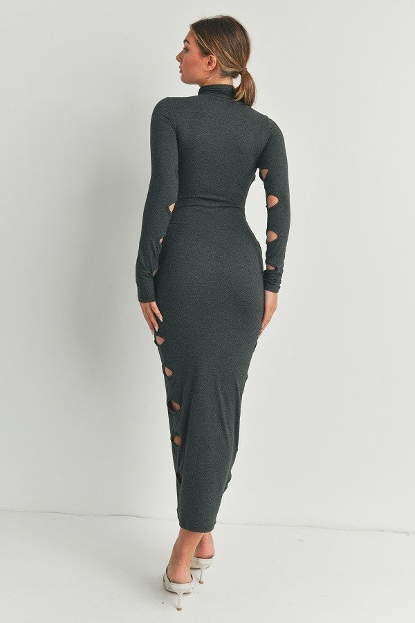 Cutout Detail Maxi Dress In Heather Charcoal | us.meeeshop