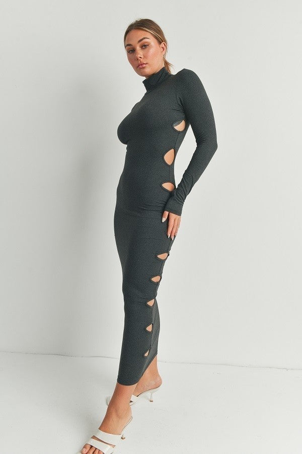 Cutout Detail Maxi Dress In Heather Charcoal | us.meeeshop