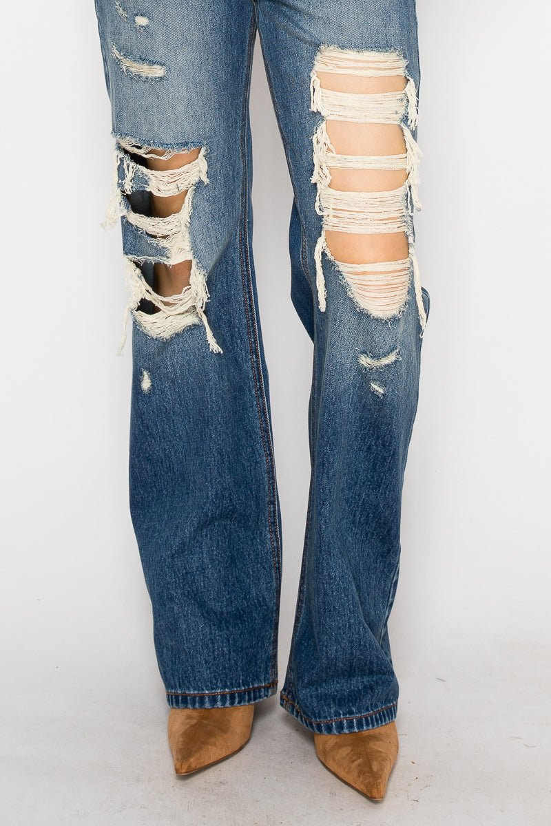 hybrid stretch ripped Hybrid Stretch Ripped Relaced Flare Jeans view 10 (bottom) - shop at us.meeeshop