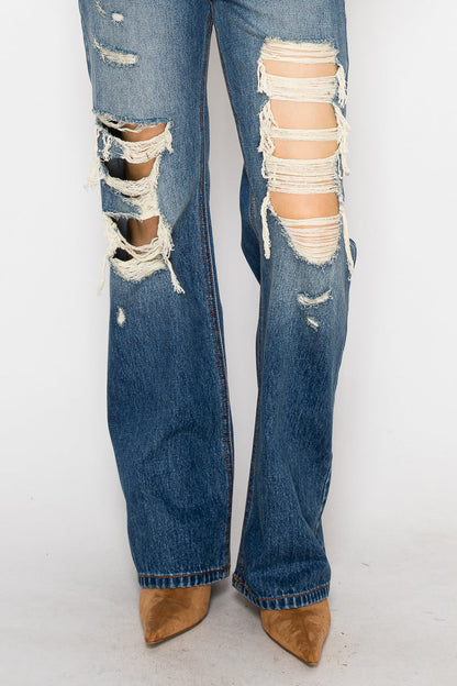 hybrid stretch ripped Hybrid Stretch Ripped Relaced Flare Jeans view 10 (bottom) - shop at us.meeeshop