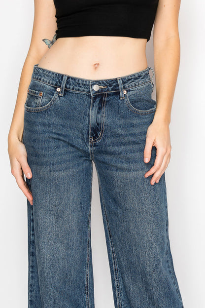 double snap waistband Double Snap on Waistband Layered Ultra High Rise Wide Jeans view 20 (bottom) - shop at us.meeeshop