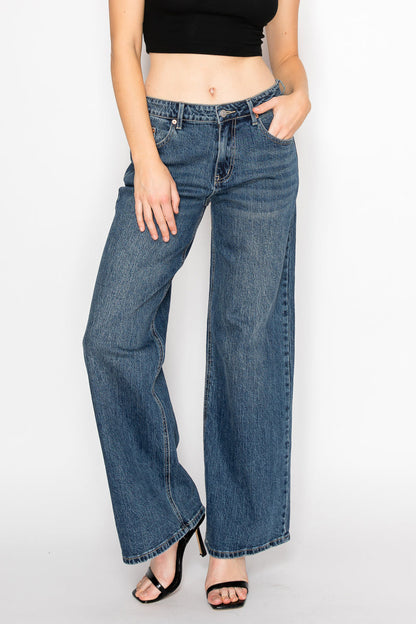 double snap waistband Double Snap on Waistband Layered Ultra High Rise Wide Jeans view 21 (bottom) - shop at us.meeeshop