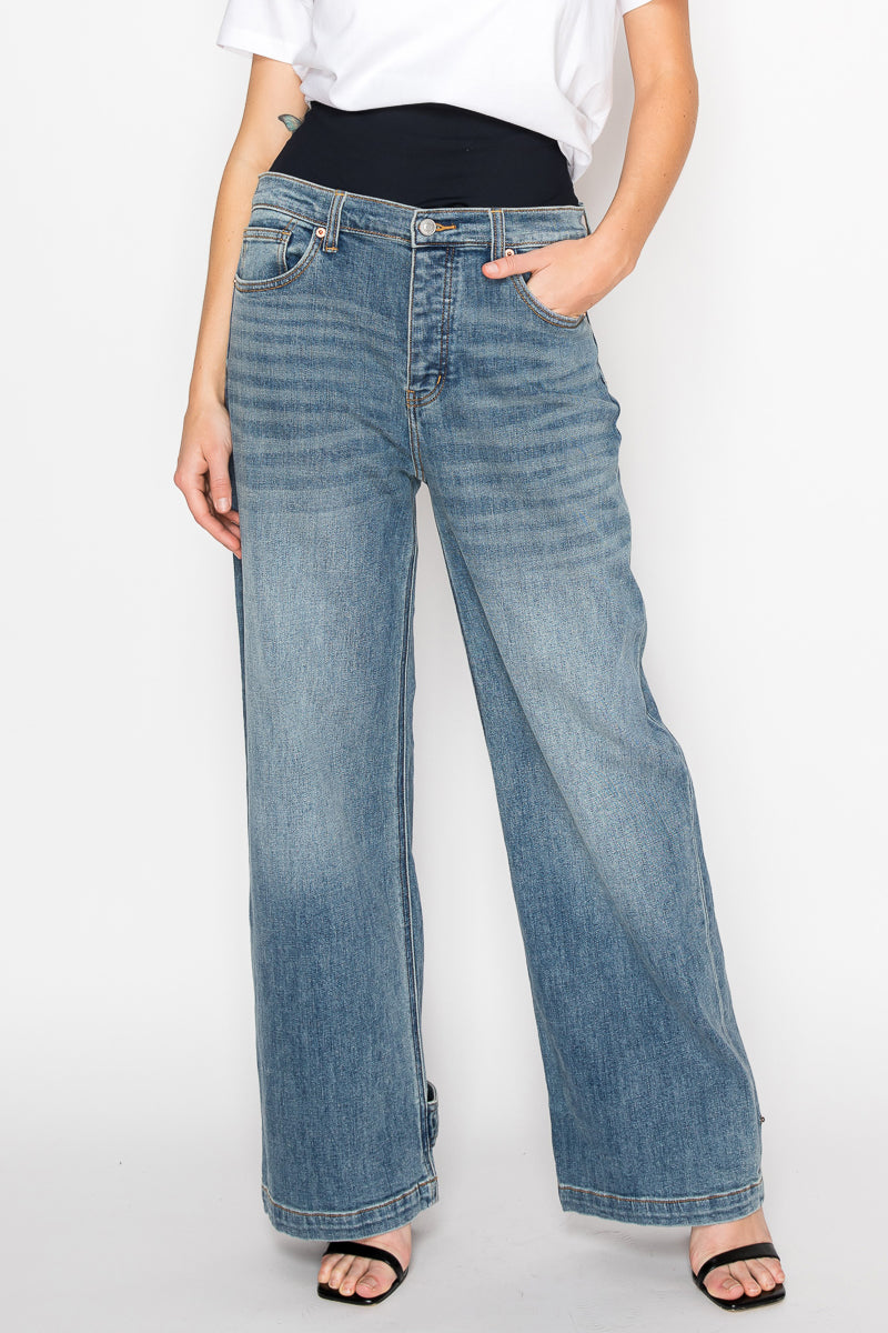 adjustable hem knit Adjustable Hem Knit Band Wide Leg Jeans view 12 (bottom) - shop at us.meeeshop