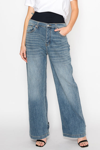 adjustable hem knit Adjustable Hem Knit Band Wide Leg Jeans view 12 (bottom) - shop at us.meeeshop