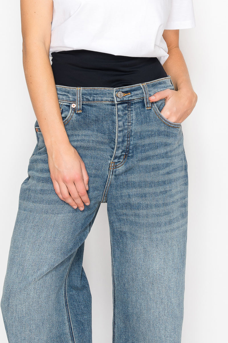 adjustable hem knit Adjustable Hem Knit Band Wide Leg Jeans view 13 (bottom) - shop at us.meeeshop