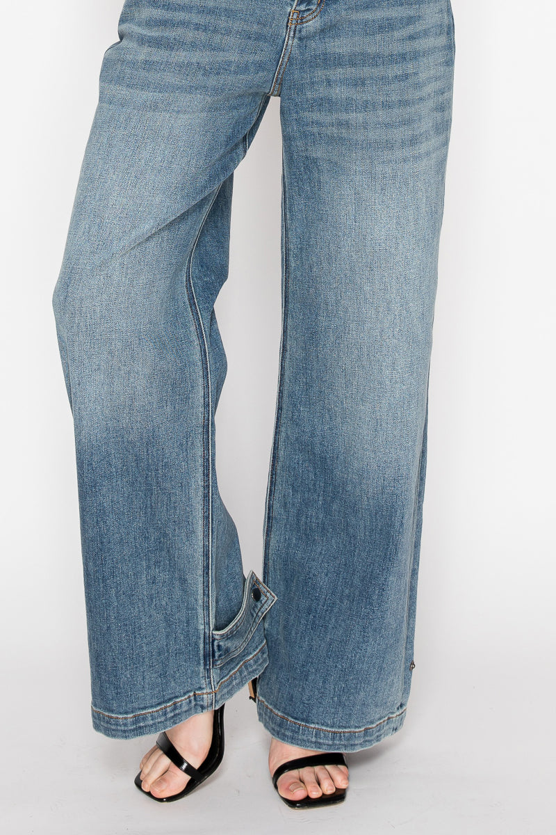 adjustable hem knit Adjustable Hem Knit Band Wide Leg Jeans view 14 (bottom) - shop at us.meeeshop