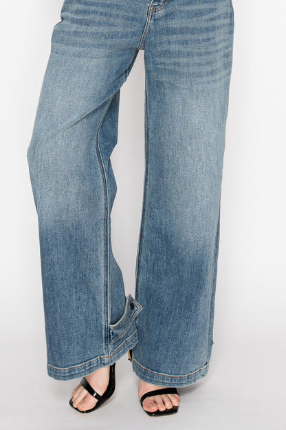 adjustable hem knit Adjustable Hem Knit Band Wide Leg Jeans view 14 (bottom) - shop at us.meeeshop