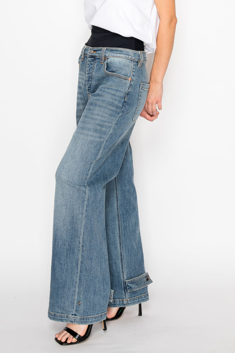 adjustable hem knit Adjustable Hem Knit Band Wide Leg Jeans view 15 (bottom) - shop at us.meeeshop