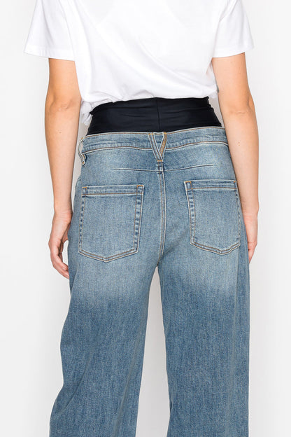 adjustable hem knit Adjustable Hem Knit Band Wide Leg Jeans view 17 (bottom) - shop at us.meeeshop